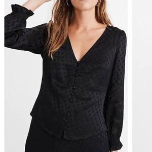 madewell smocked sleeve black polka dot blouse size 2